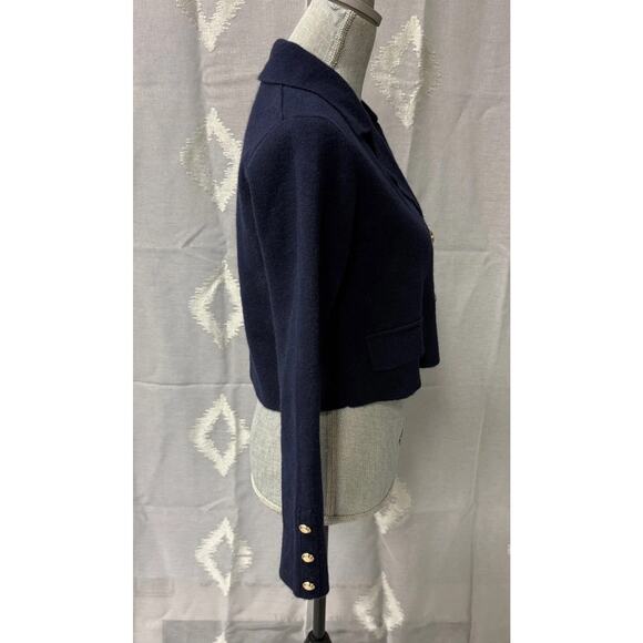 Zara Cropped Double Breasted Navy Wool Blend Blazer Jacket Utility Medium NWT - Picture 4 of 10